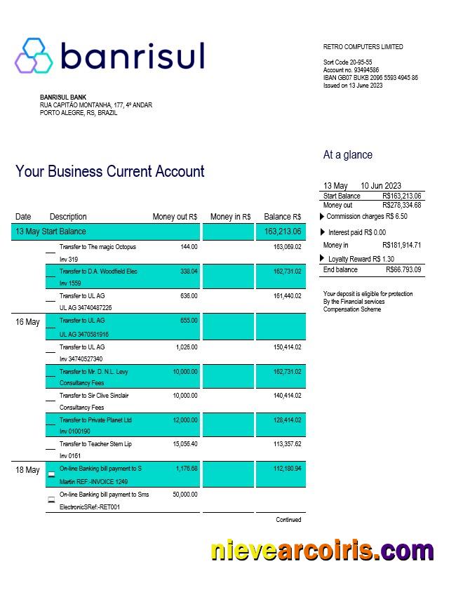 Banrisul Bank Business statement